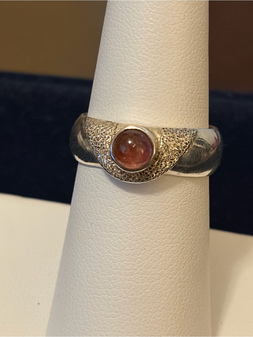 Sterling Silver Orange Cabochon Statement Ring